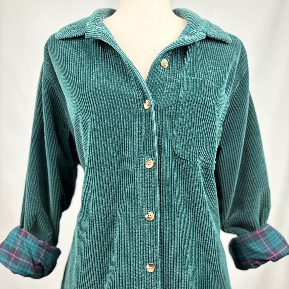Llbean green corduroy shirt plaid